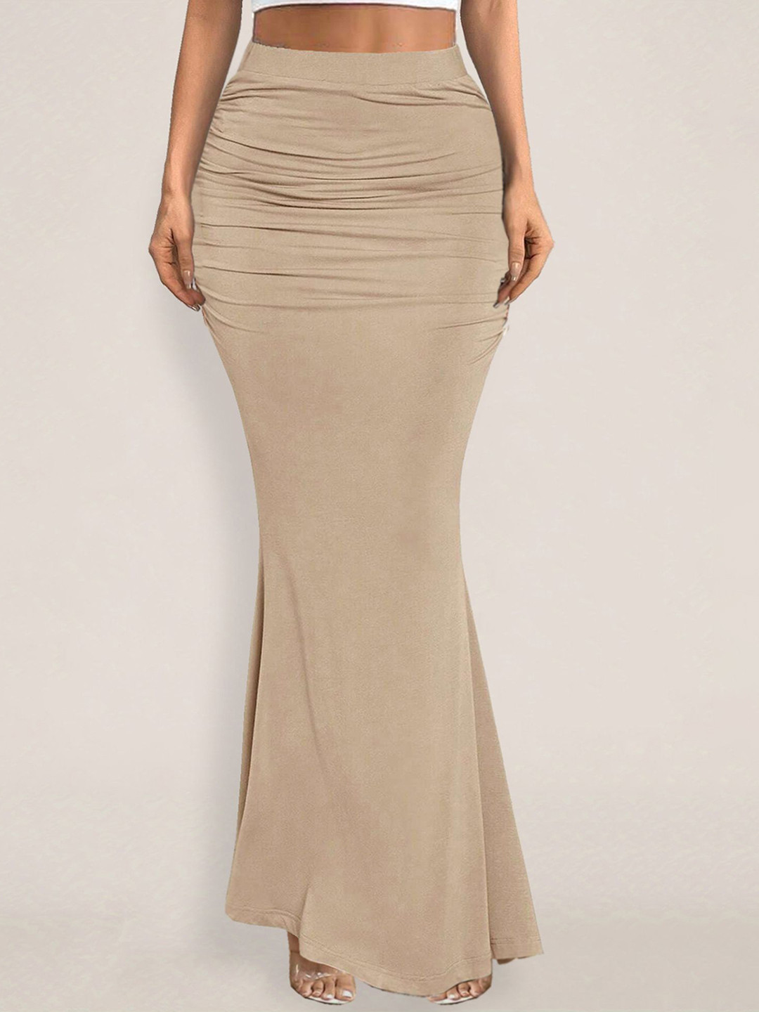 

LULU & SKY High Waist Straight Fishtail Maxi Skirts, Beige