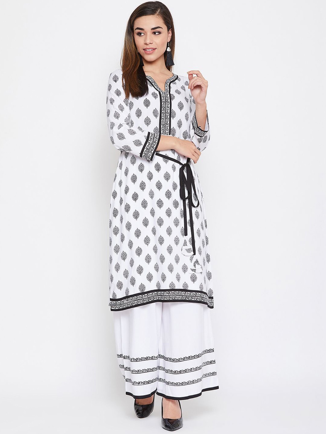 

TULIP 21 Ethnic Motifs Block Printed V-Neck Straight Kurta, White