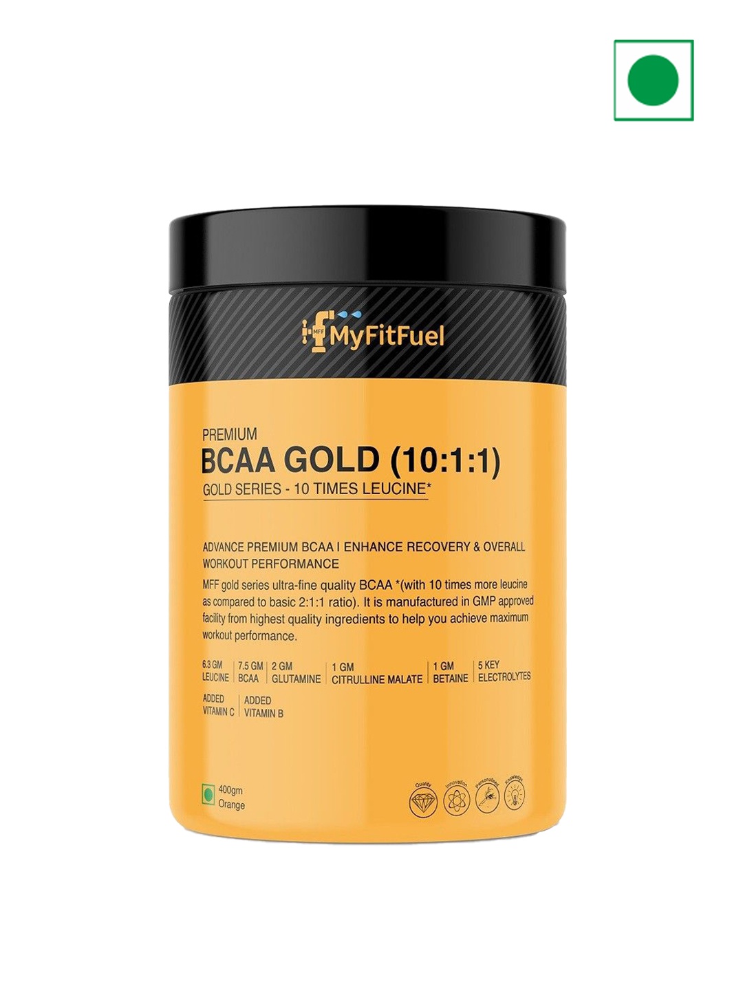 

MyFitFuel Premium BCAA Gold 10:1:1 - 400g - Orange Flavour, Cream
