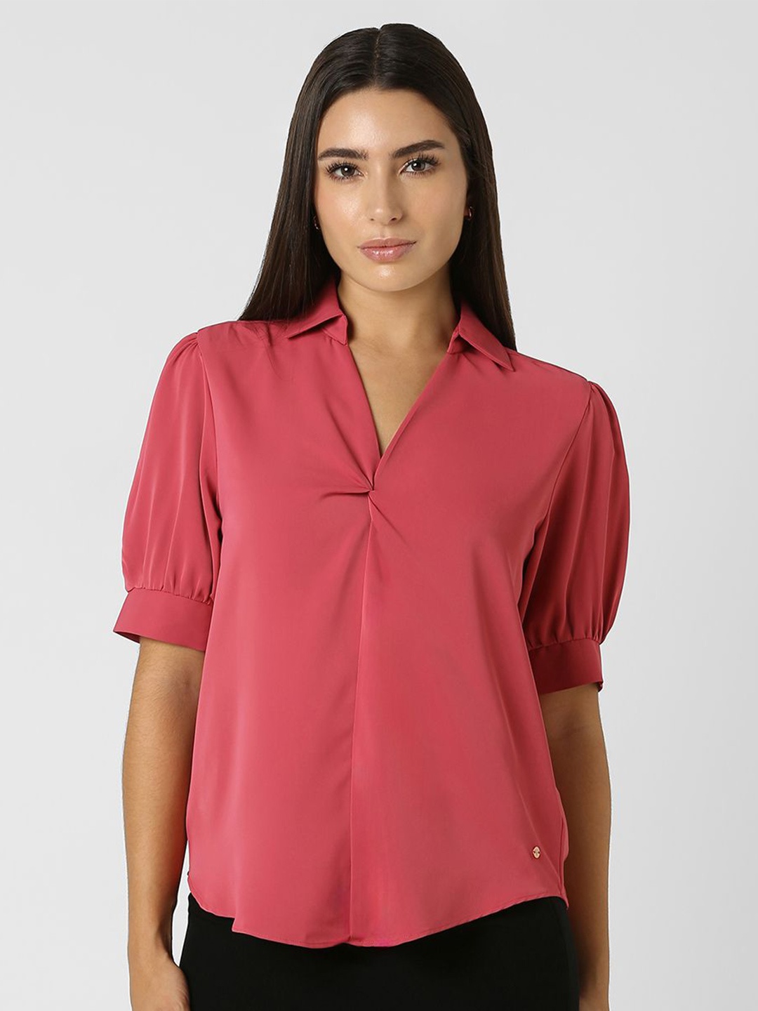 

Van Heusen Women Solid Shirt Collar Top, Pink
