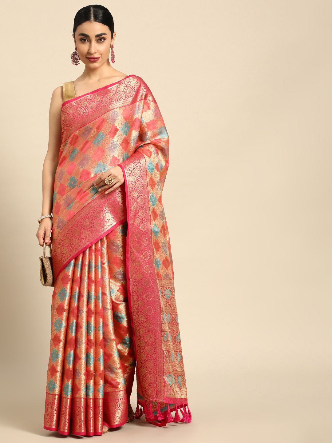 

KIMISHA Woven Design Zari Saree, Pink