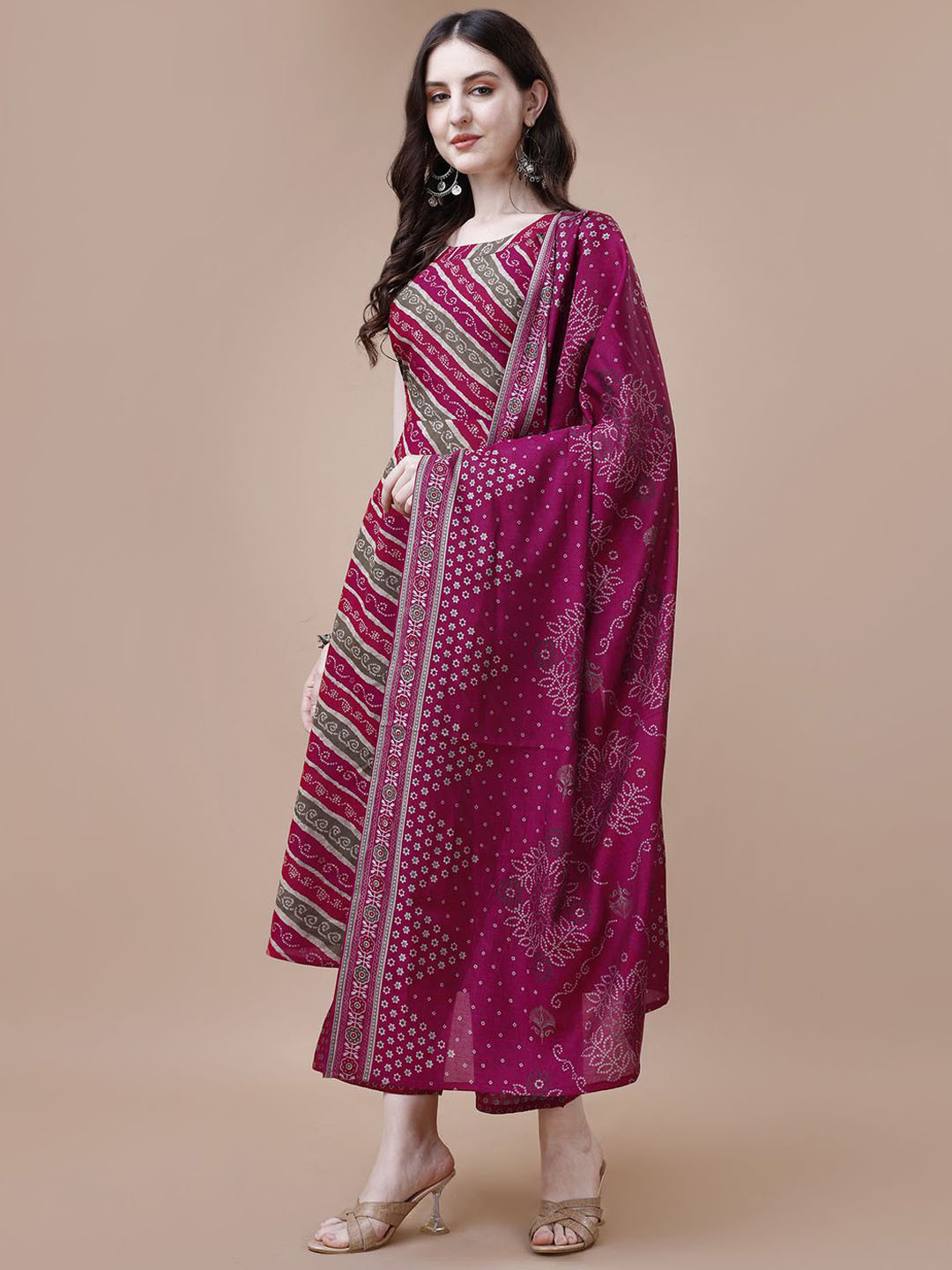 

KALINI Ethnic Motifs Printed A-Line Kurta with Palazzos & Dupatta, Pink