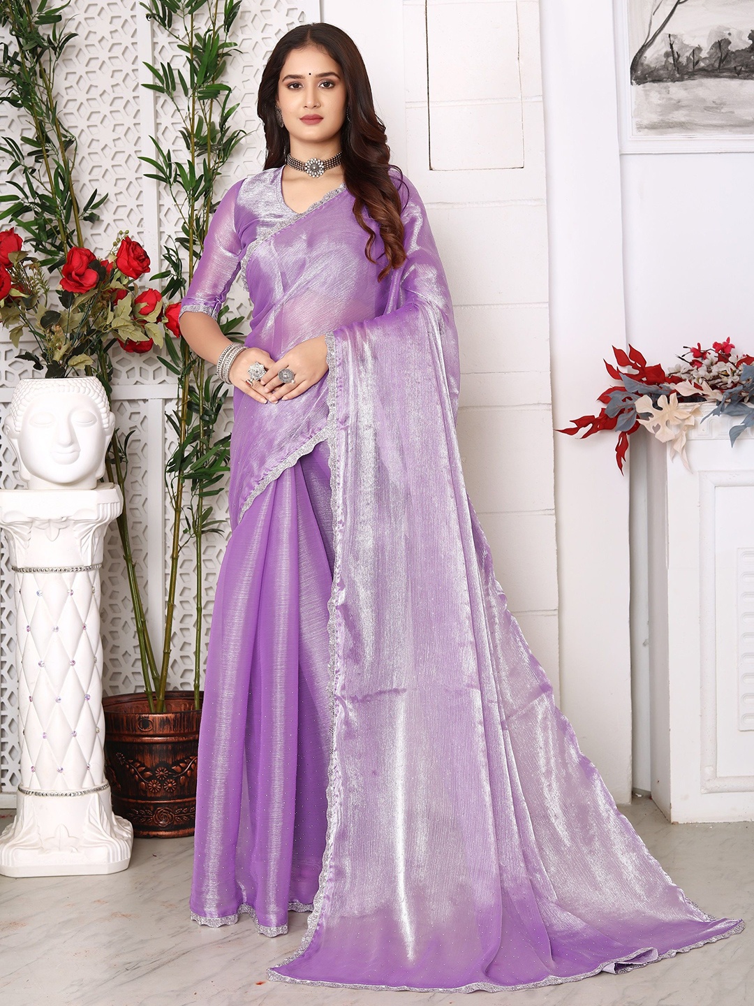 

DHARMEE Embellished Beads and Stones saree, Lavender