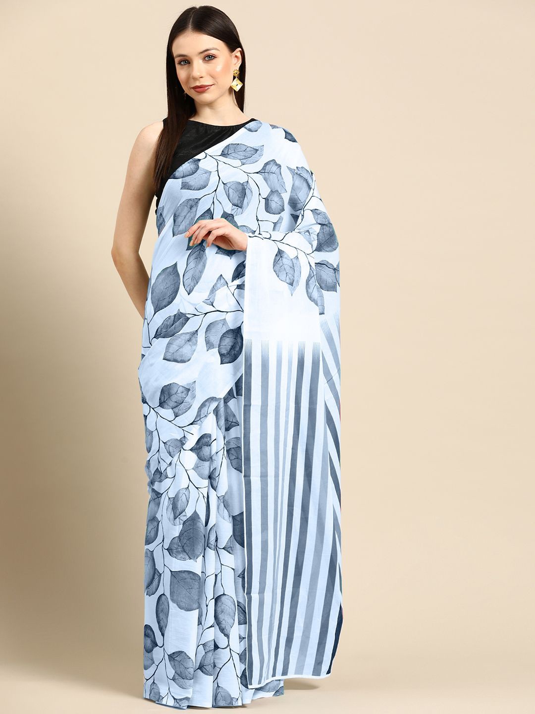 

BUTA BUTI Floral Pure Cotton Printed Saree, Blue