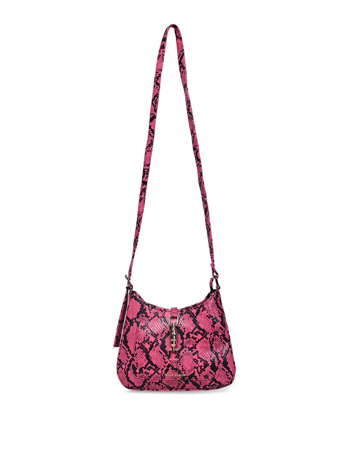 

PELLE LUXUR Floral Printed PU Structured Sling Bag with Quilted, Pink
