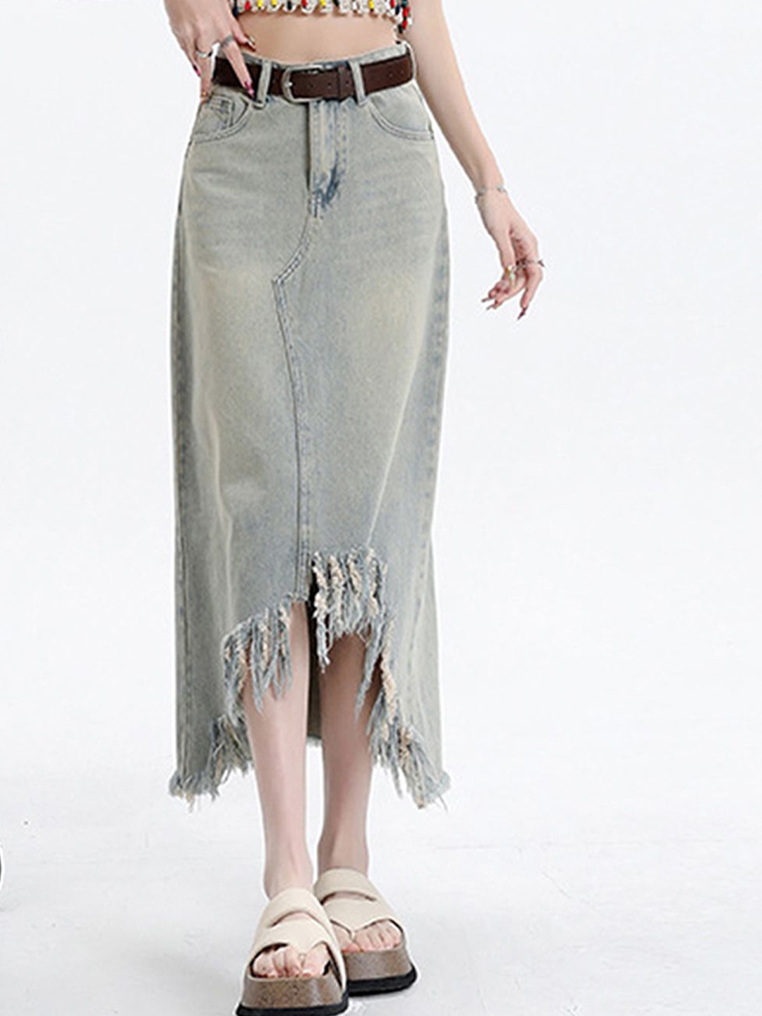 

LULU & SKY Flared Denim Midi Skirts, Blue