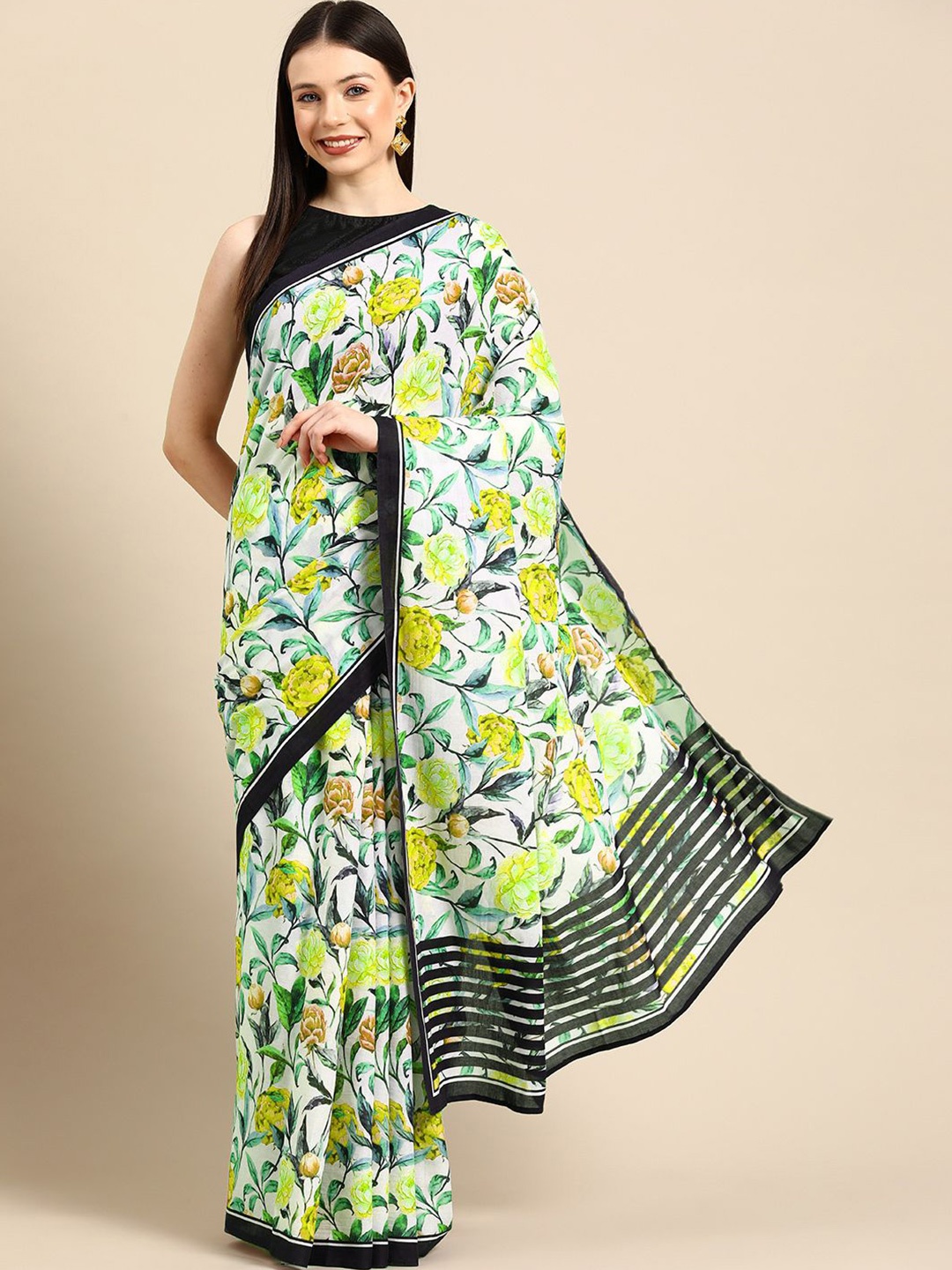 

BUTA BUTI Floral Pure Cotton Saree, Yellow