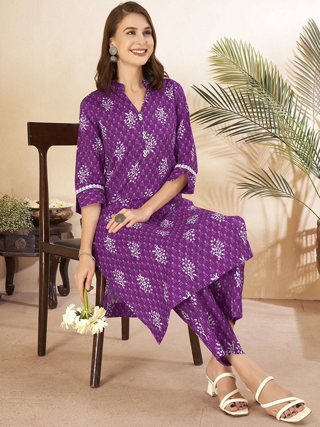 

Anouk Pure Cotton Printed Tunic With Trousers, Purple