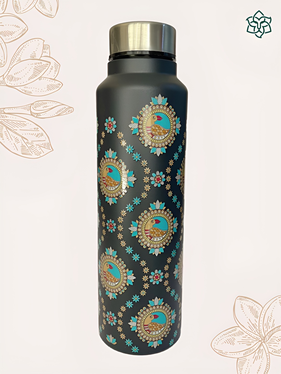 

MAATIR DESIGNS Black & Gold-Toned Single Stainless Steel Printed Single Wall Vacuum Water Bottle
