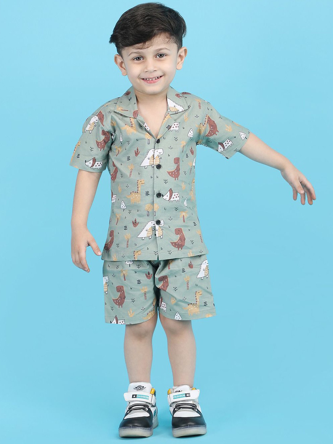 

Polka Tots Printed Pure Cotton Shirt & Shorts, Green