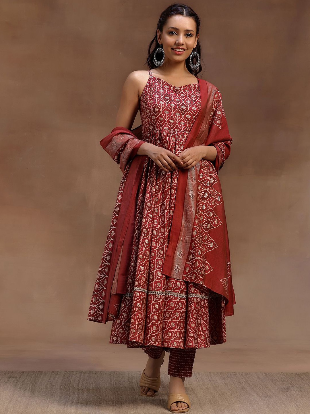 

Libas Floral Printed Regular Anarkali Kurta with Trousers & Dupatta, Rust