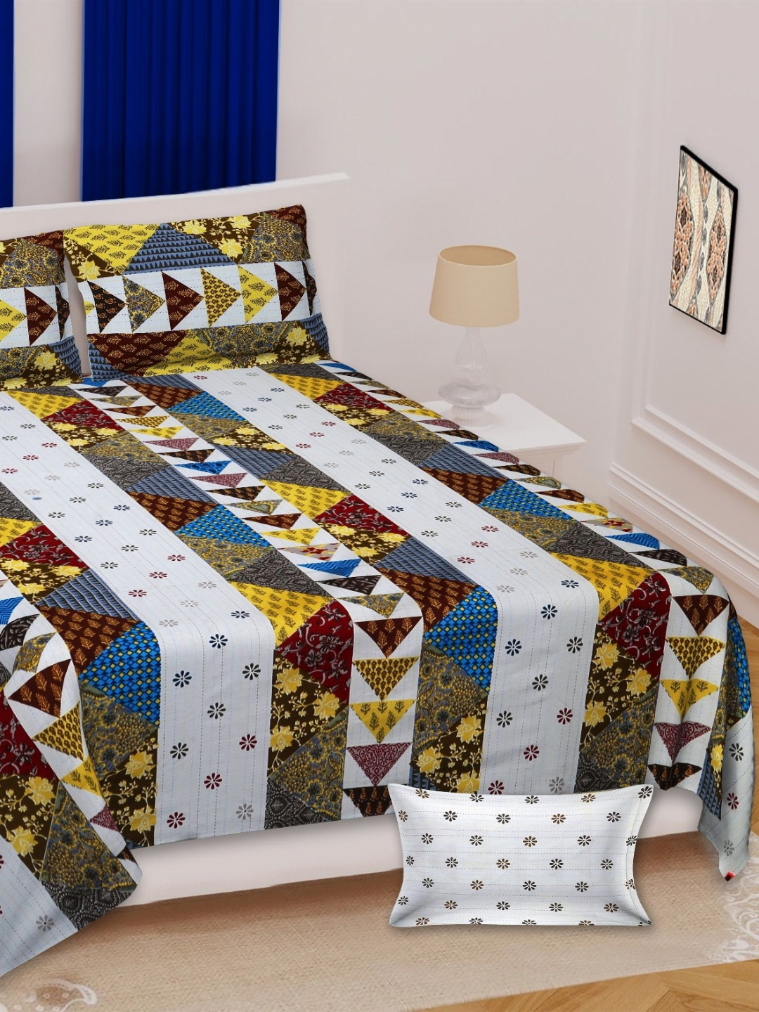 

Texstylers Multicoloured 140 TC Queen Bedsheet with 2 Pillow Covers, Multi