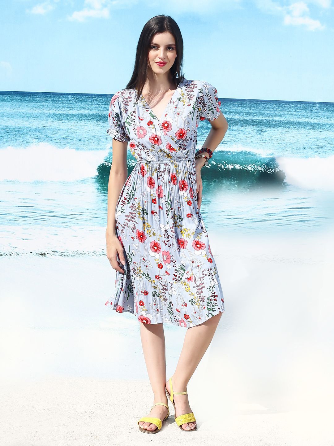 

Sera Women Floral Printed Fit & Flare Dress, Blue