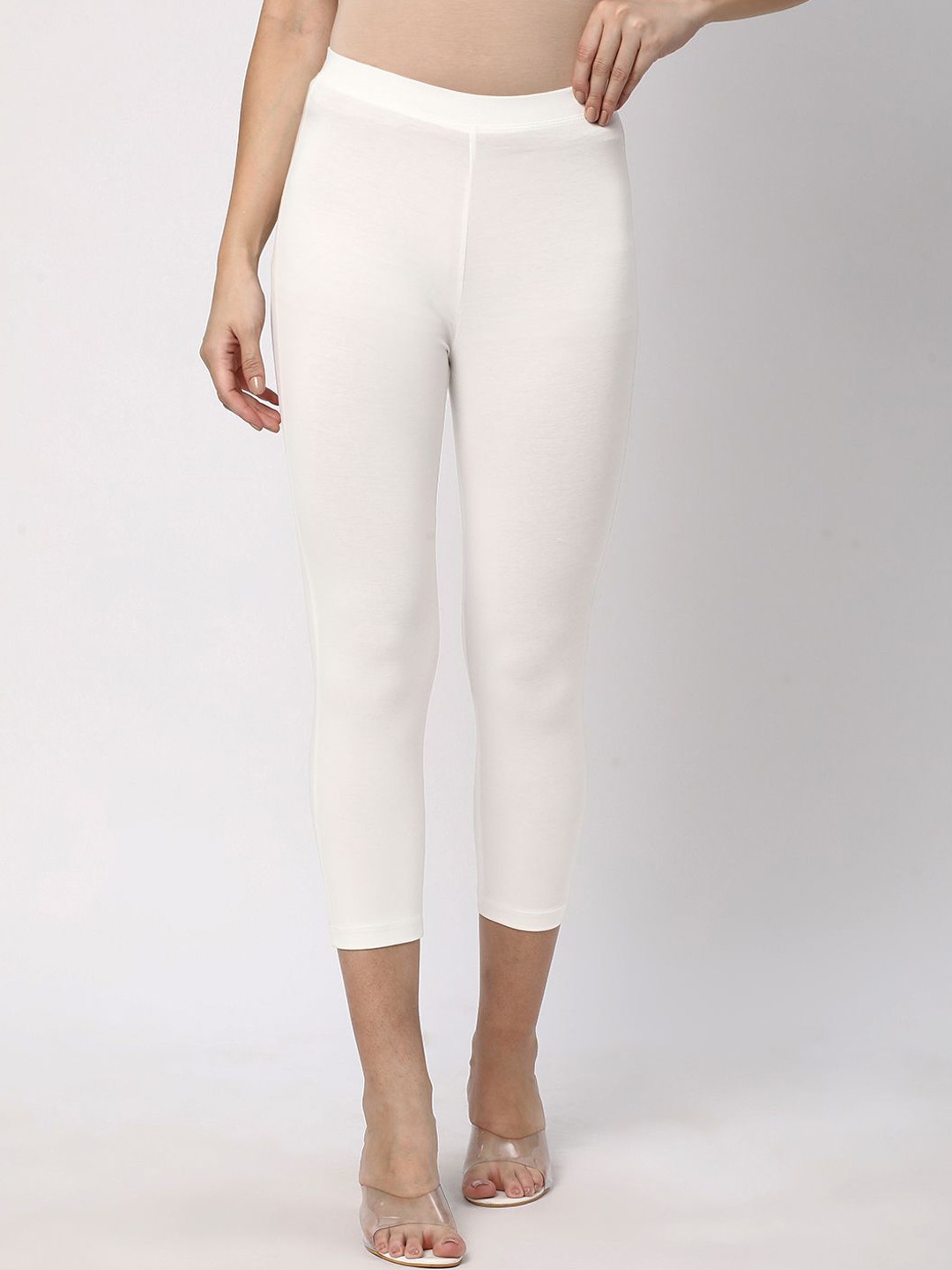 

R&B Three Fourth Length Cotton Leggings, White