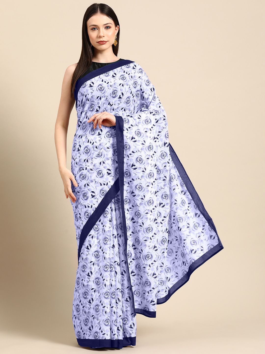 

BUTA BUTI Floral Pure Cotton Saree, Purple