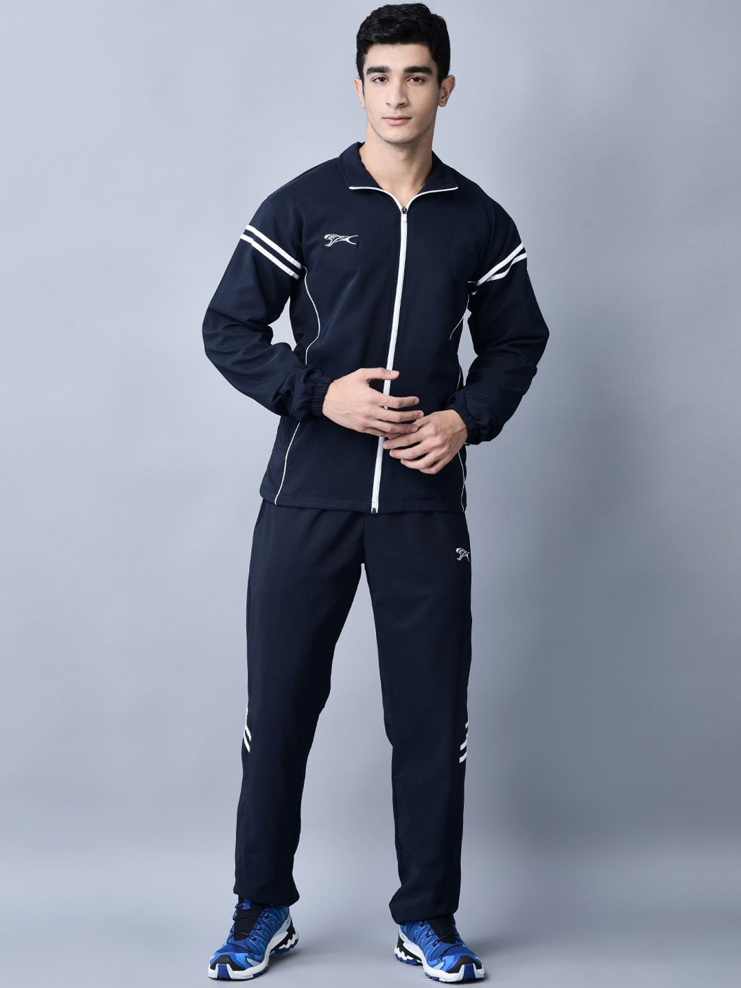 

Shiv Naresh Men Mock Collar Jacket & Track Pant, Navy blue