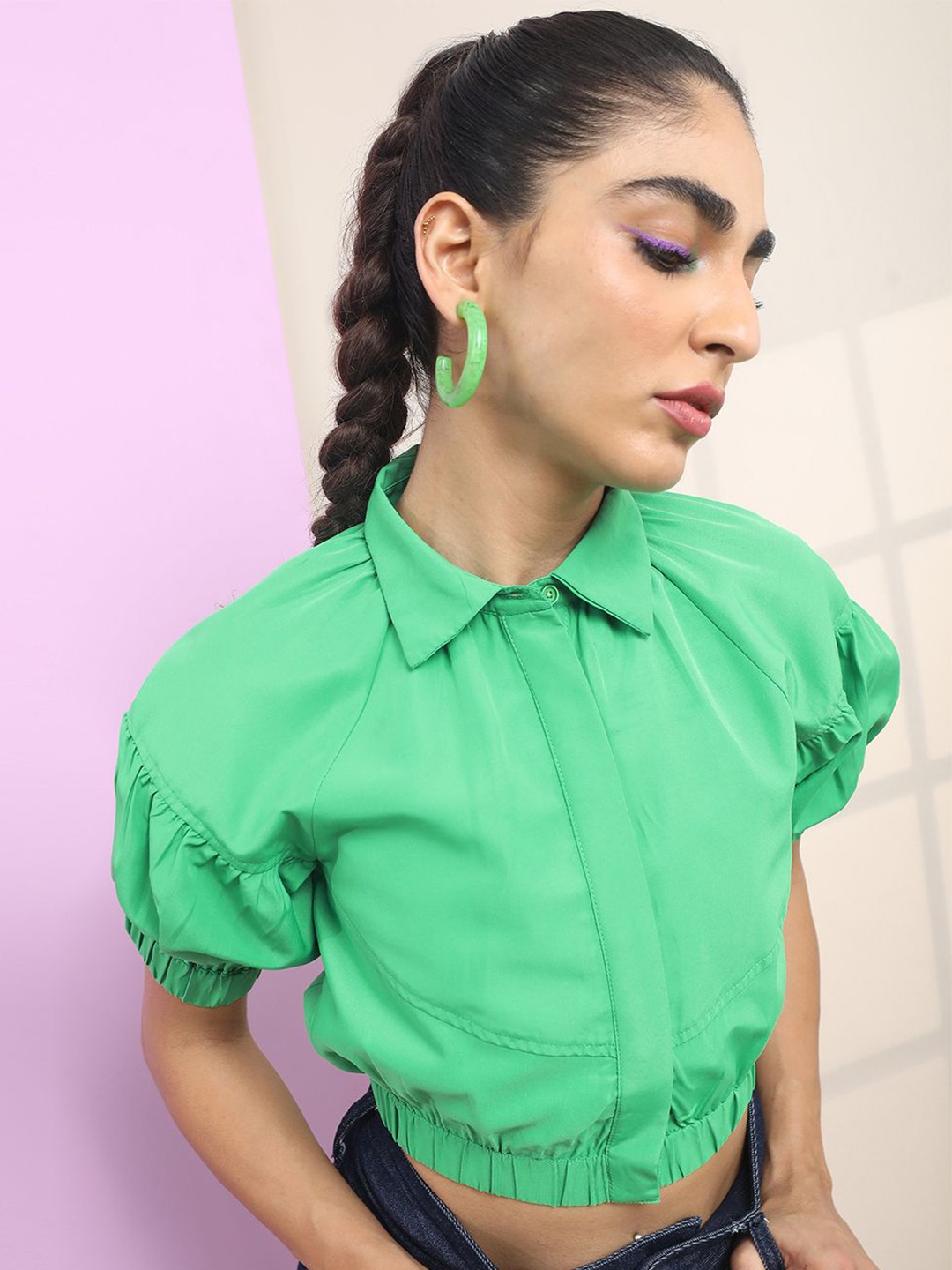 

Tokyo Talkies Puff Sleeve Top, Green