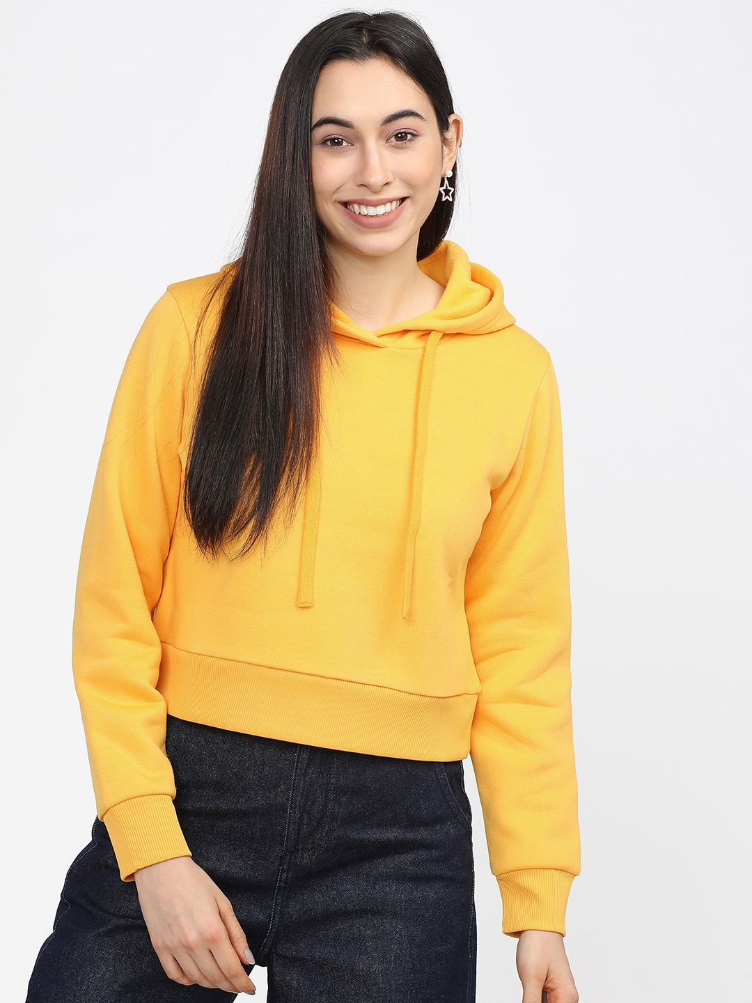 

Tokyo Talkies Women Solid Hooded Sweatshirt, Yellow