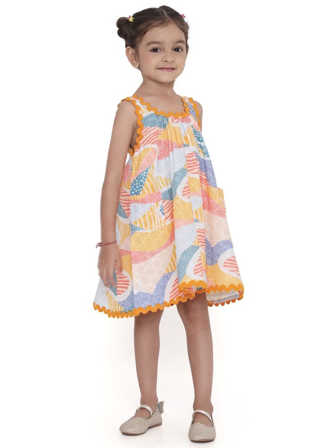 

Miko Lolo Girls Printed Cotton A-Line Dress, Orange