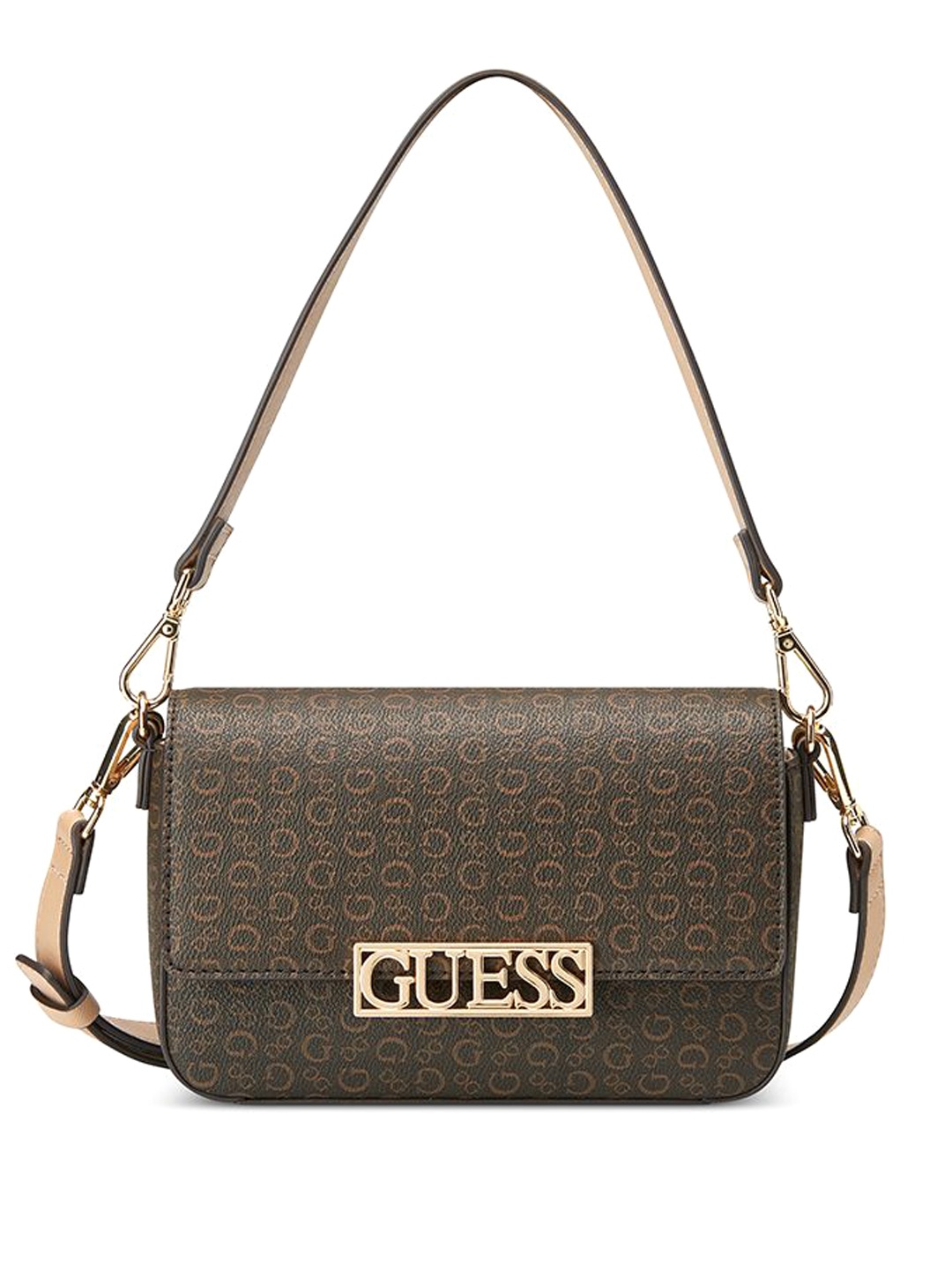 

GUESS Printed PU Structured Shoulder Bag with Cut Work, Brown