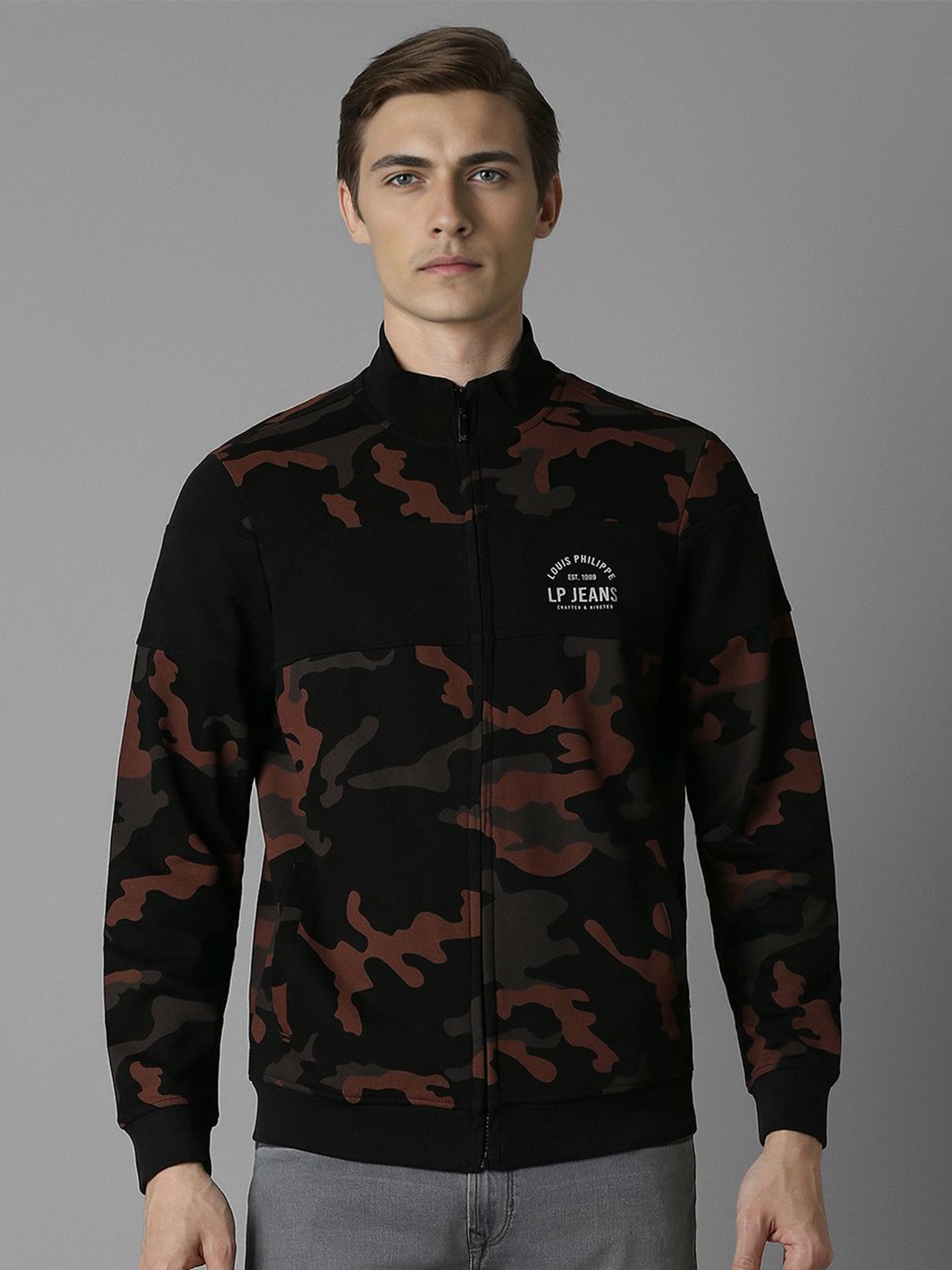 

Louis Philippe Jeans Men Camouflage Printed Pure Cotton Sweatshirt, Black