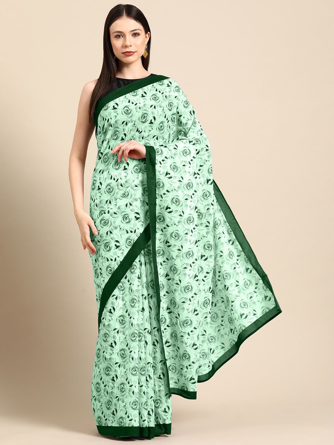

BUTA BUTI Floral Pure Cotton Saree, Lime green