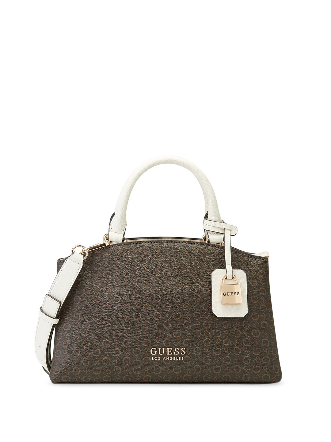 

GUESS Printed Structured Satchel with Applique, Brown