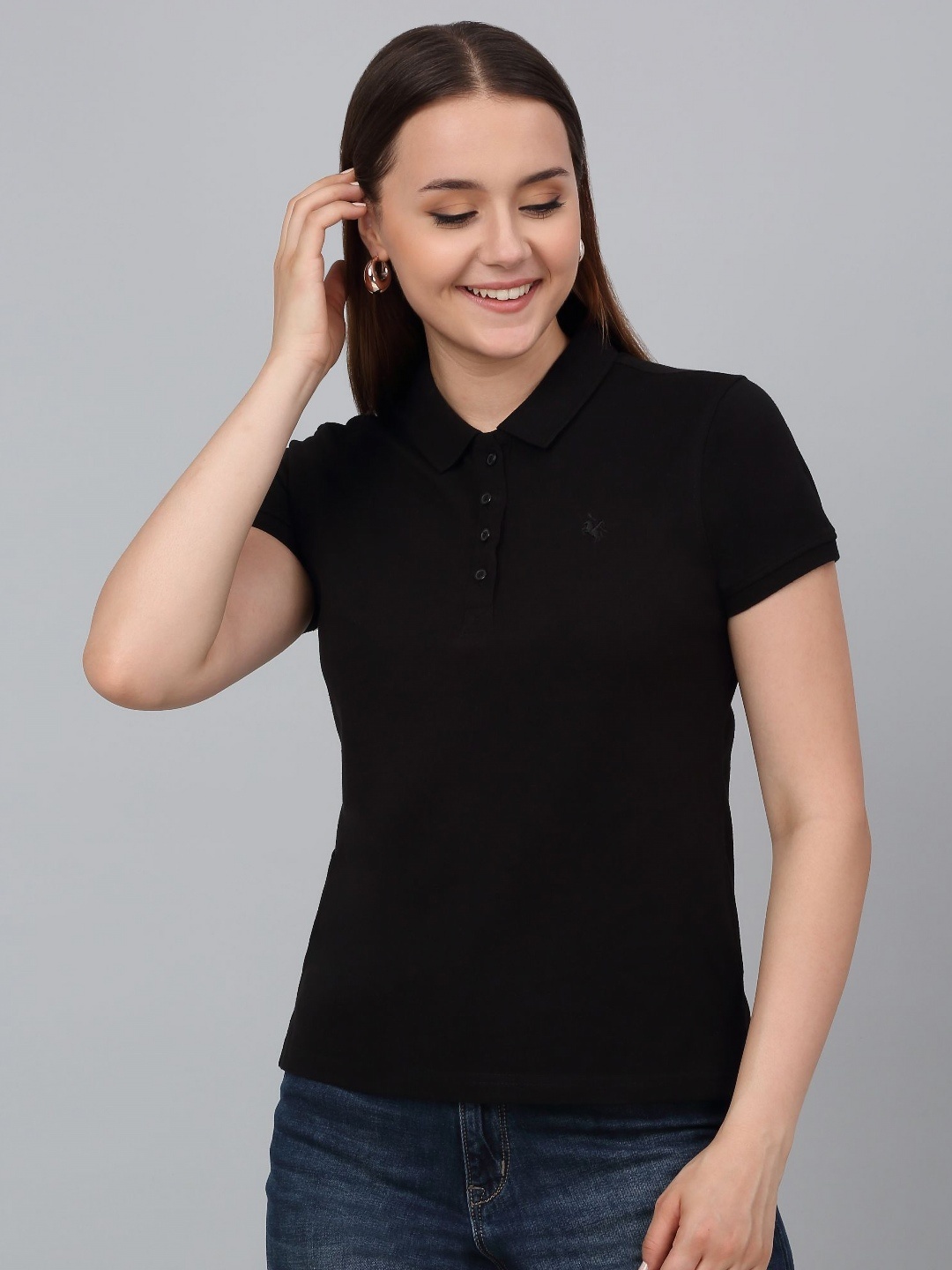 

Cantabil Women Polo Collar T-shirt, Black