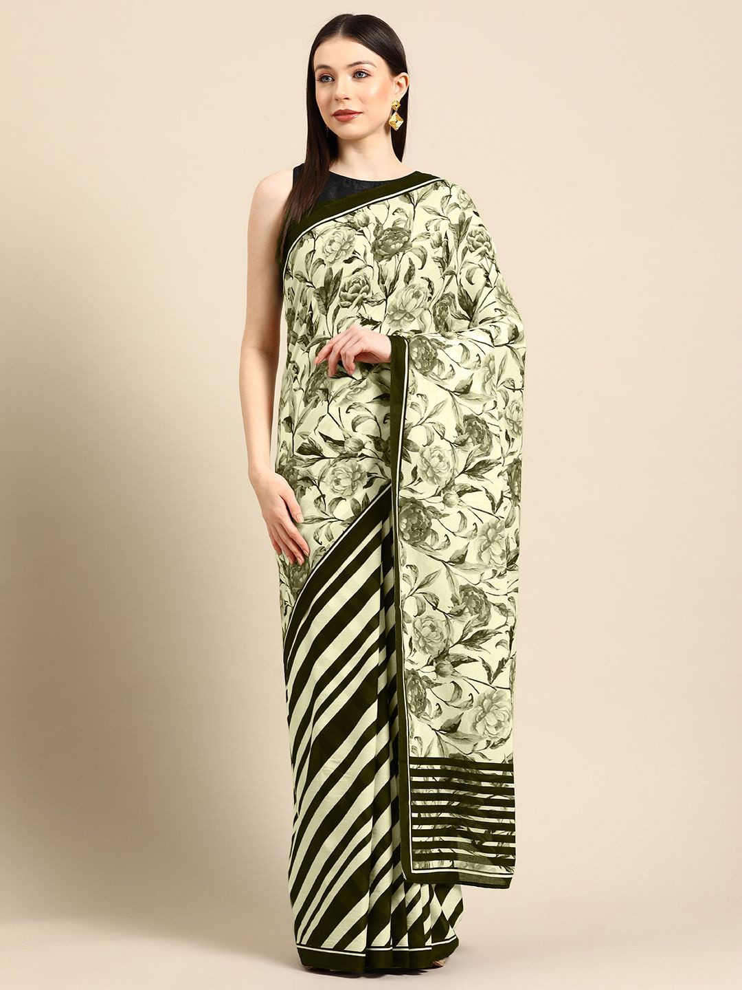

BUTA BUTI Floral Pure Cotton Saree, Off white