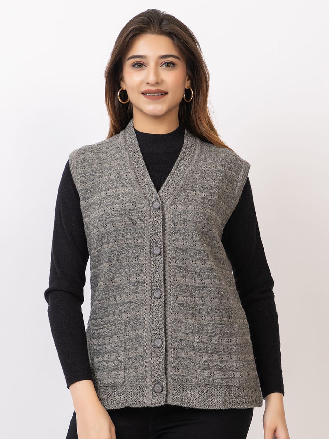 

TWENTY ME Women Embroidered Woollen Cardigan with Embroidered Detail, Grey