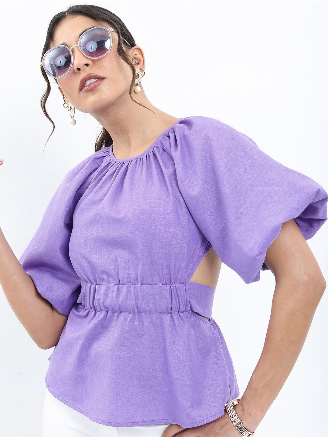 

Tokyo Talkies Kimono Sleeve Peplum Top, Purple