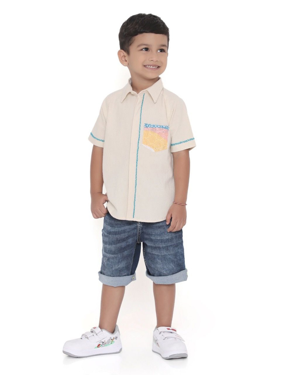 

Miko Lolo Boys Classic Spread Collar Solid Cotton Casual Shirt, Off white