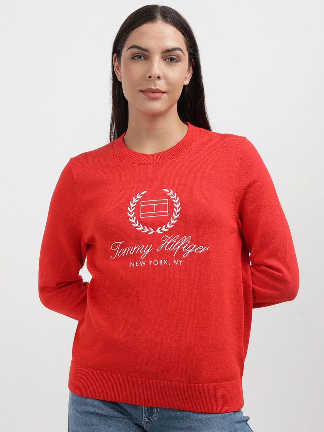 

Tommy Hilfiger Women Typography Printed Round Neck Sweatshirt, Red