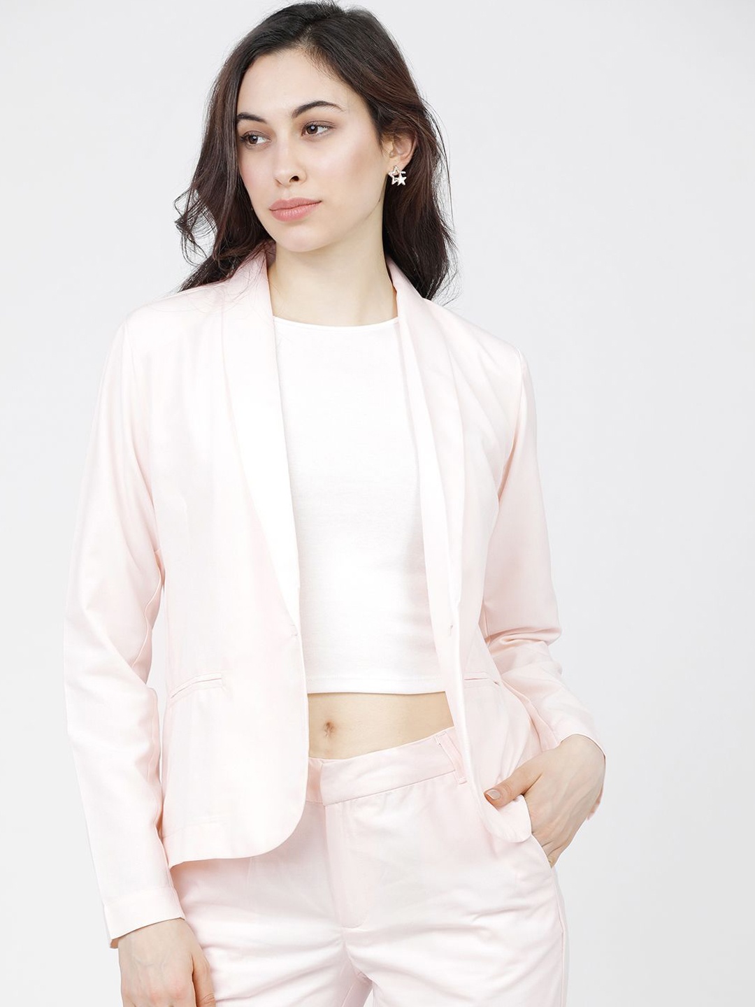 

Tokyo Talkies Women Single-Breasted Formal Blazer, Pink