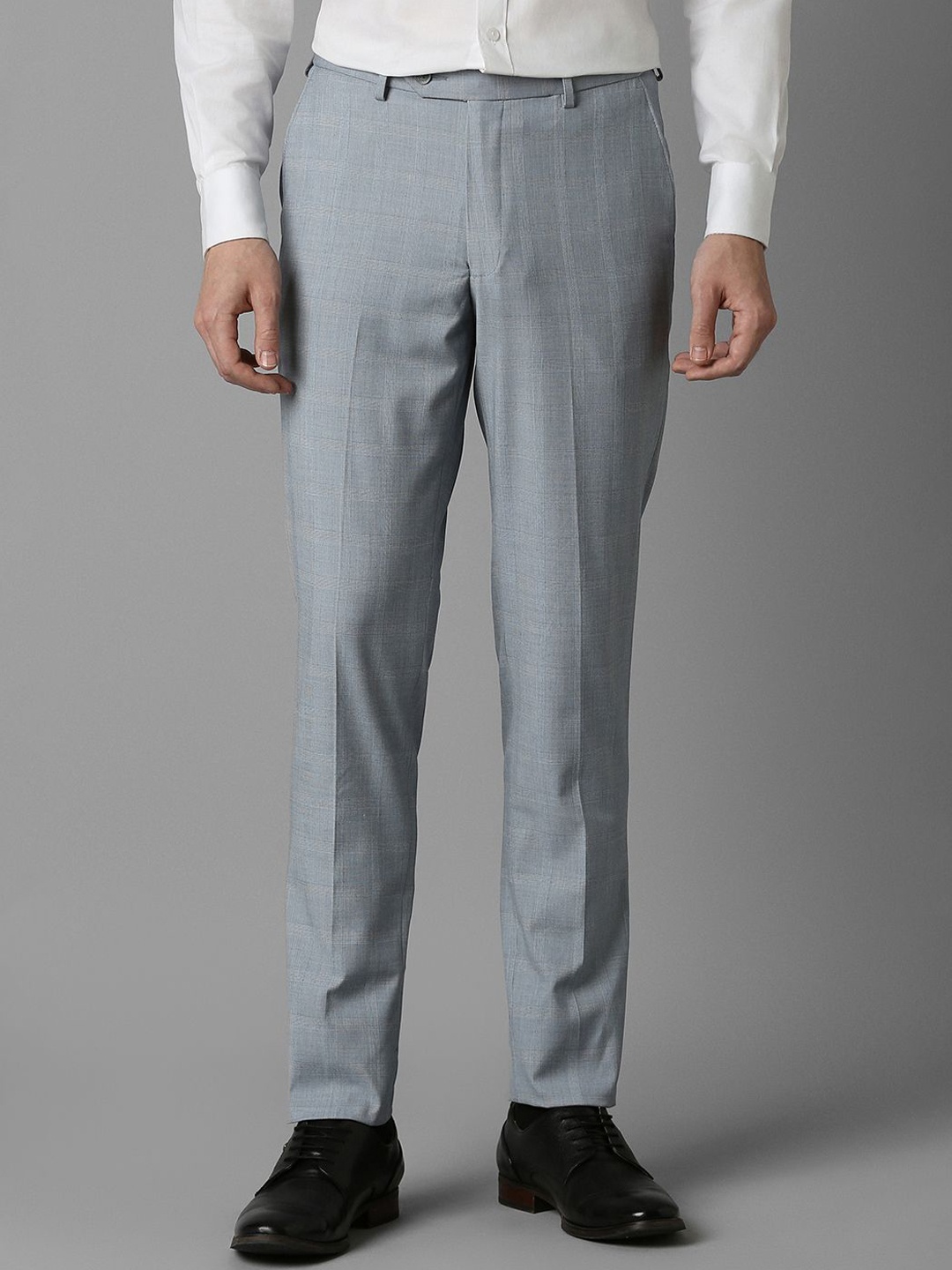 

Louis Philippe Men Checked Slim Fit Formal Trousers, Grey