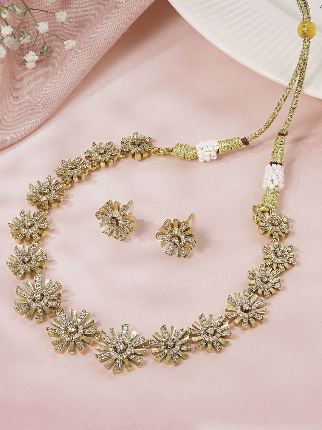 

Vriksham Gold-Plated Stone-Studded Details Antique Jewellery Set