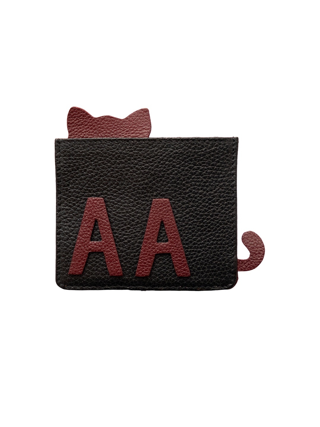 

Oddcat Colourblocked Leather Cat Card Holder, Maroon