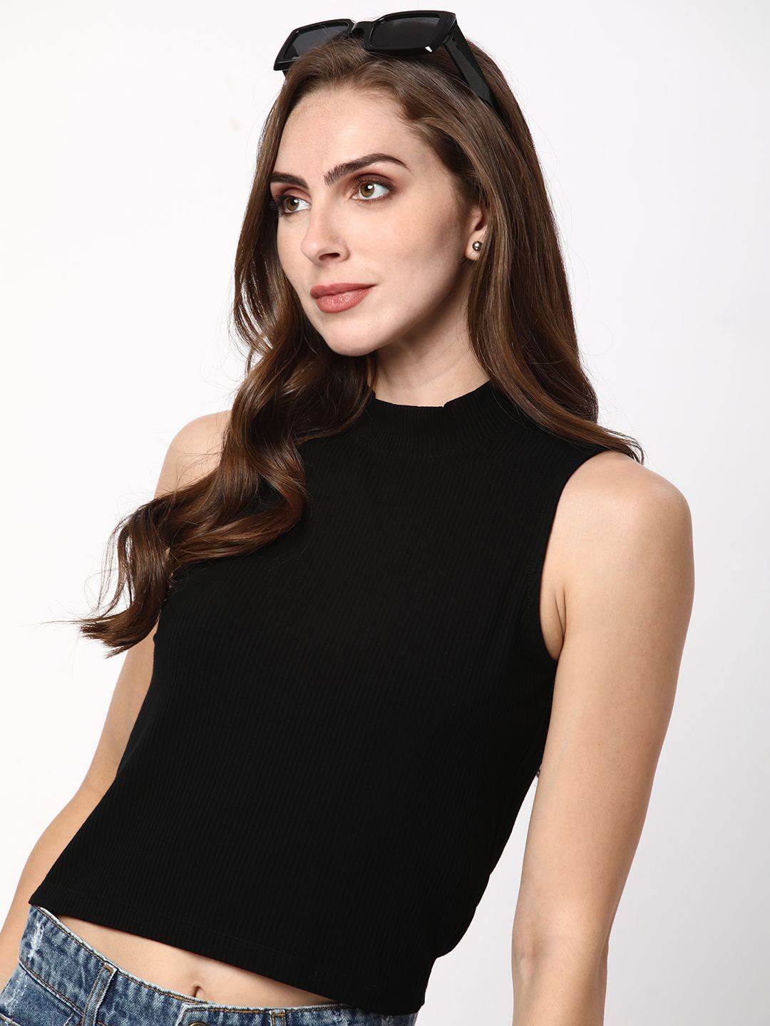 

R&B Women Solid Round Neck Top, Black