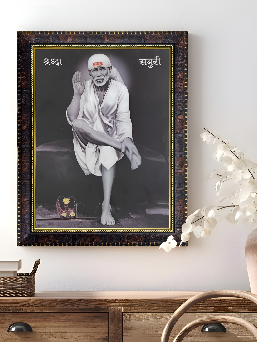 

Art Street Black & Grey Sai Baba Printed Wooden 5D Religious Wall Art