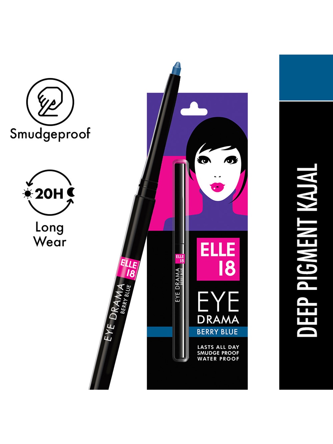 

ELLE 18 Eye Drama Smudge-Proof Long-Wear Deep Pigment Kajal - Berry Blue