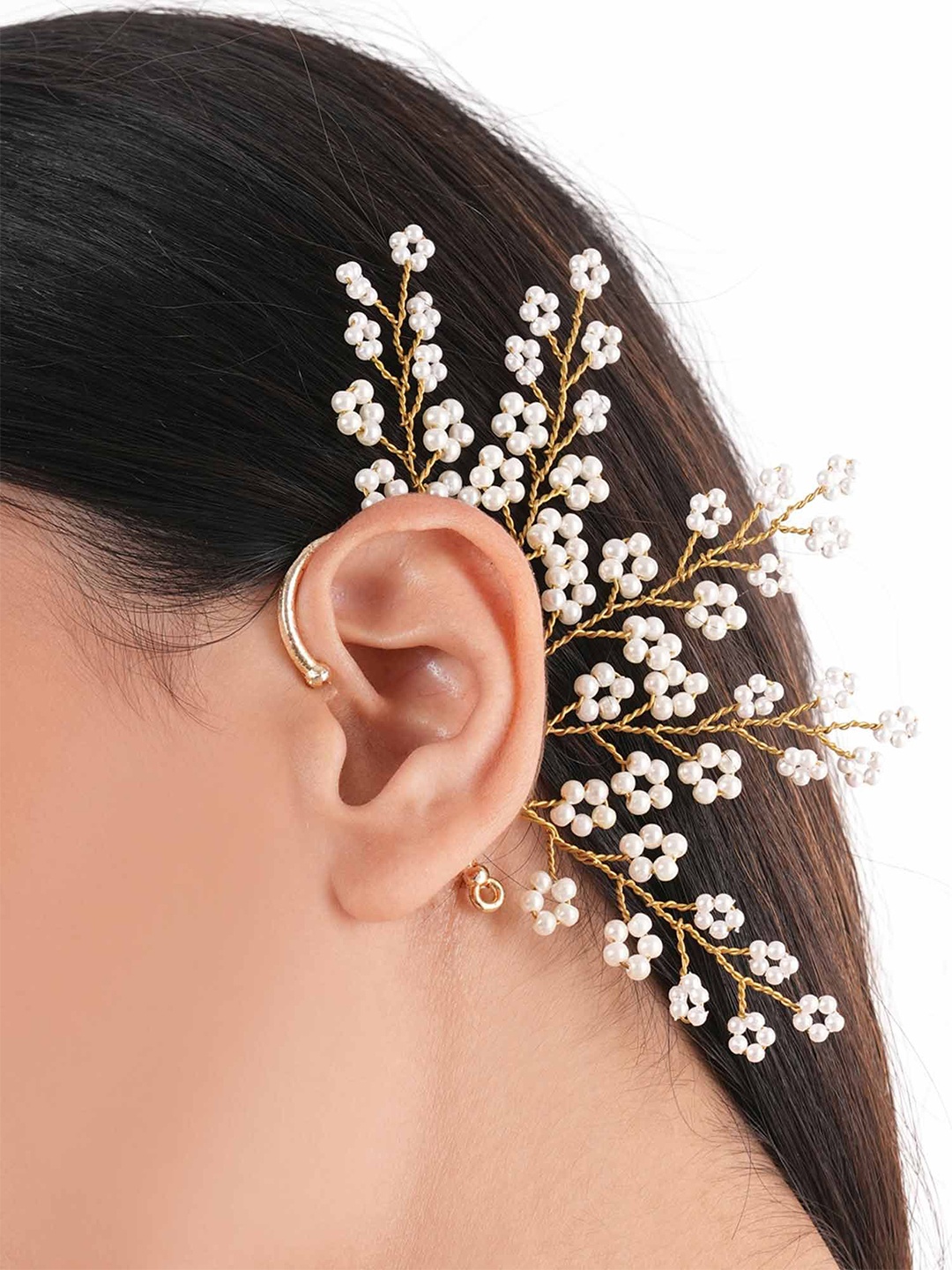 

D'oro Contemporary Ear Cuff Earrings, White