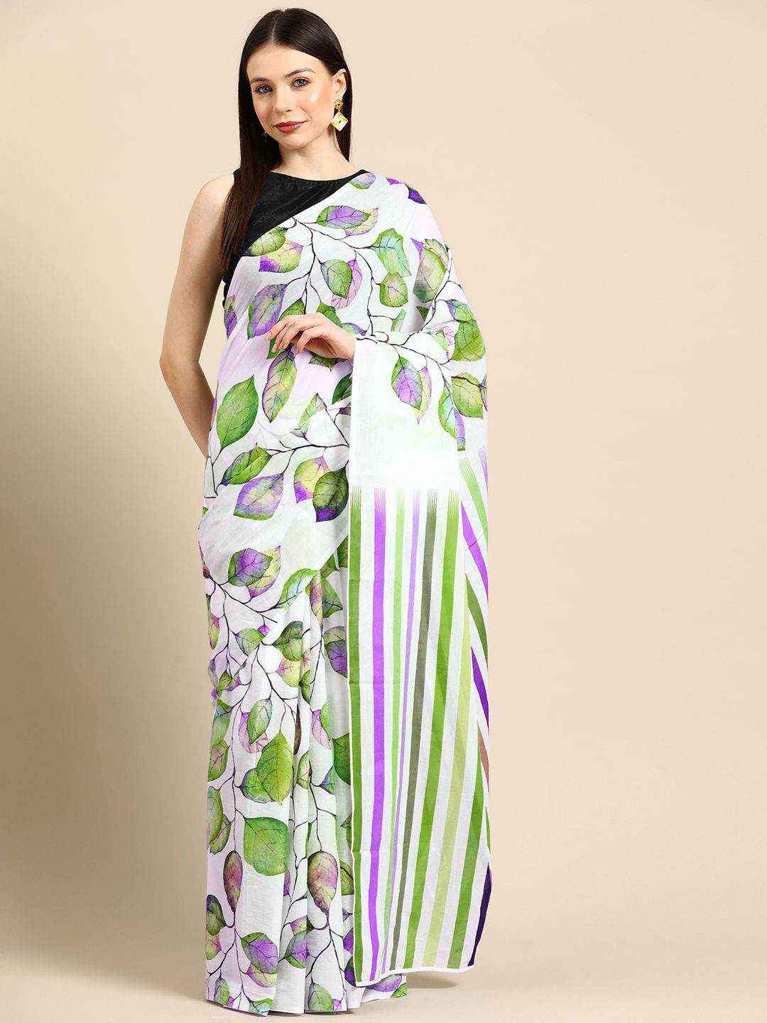 

BUTA BUTI Floral Pure Cotton Saree, Green