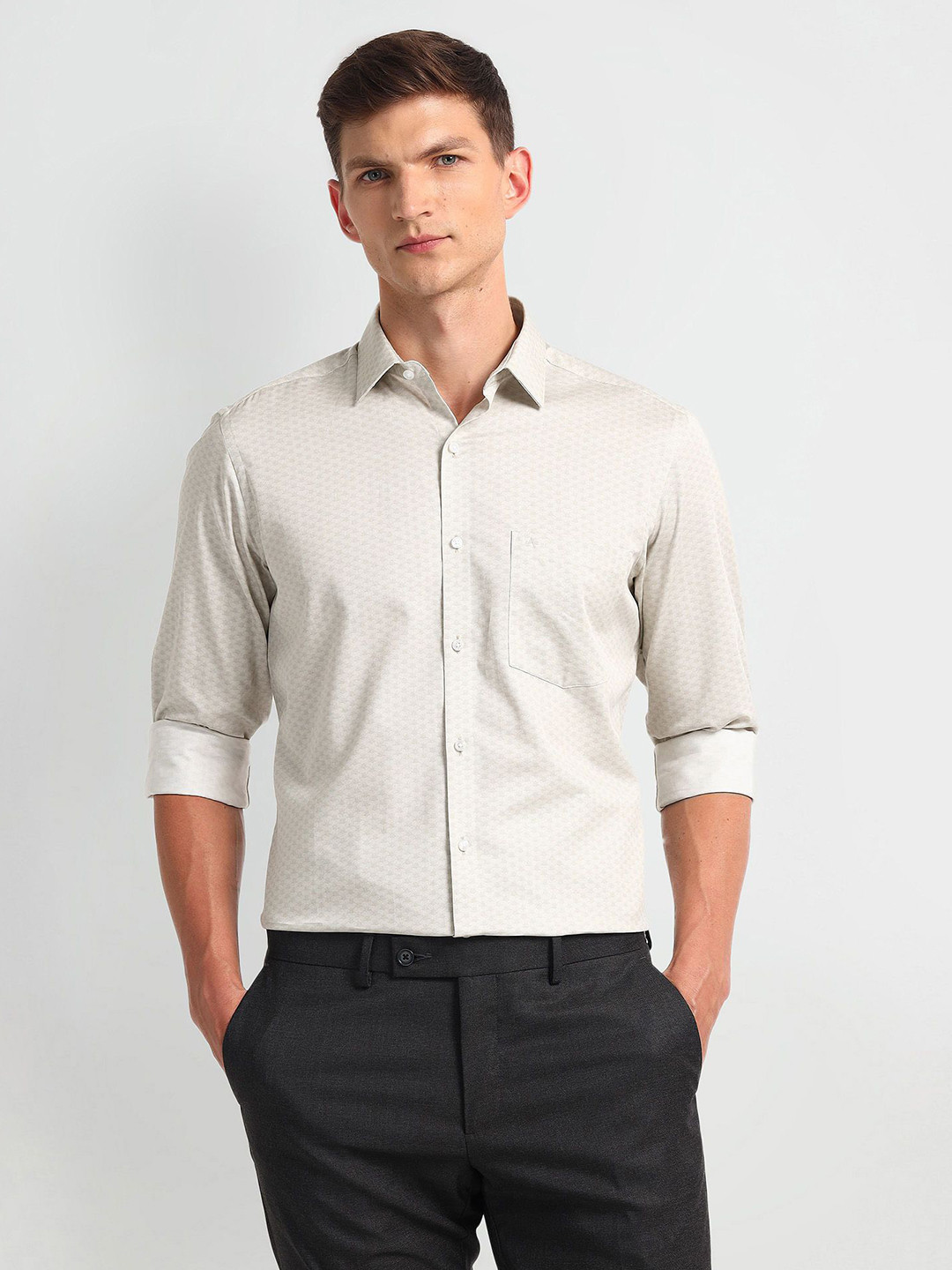 

Arrow Men Spread Collar Micro Ditsy Printed Cotton Formal Shirt, Green