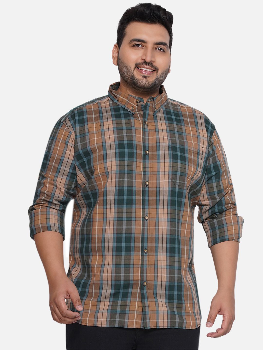 

Santonio Men Plus Size Classic Button-Down Collar Tartan Checked Cotton Casual Shirt, Mustard