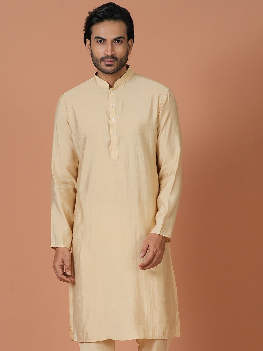 

Sayisha Mandarin Collar Long Sleeves Cotton Straight kurta, Beige