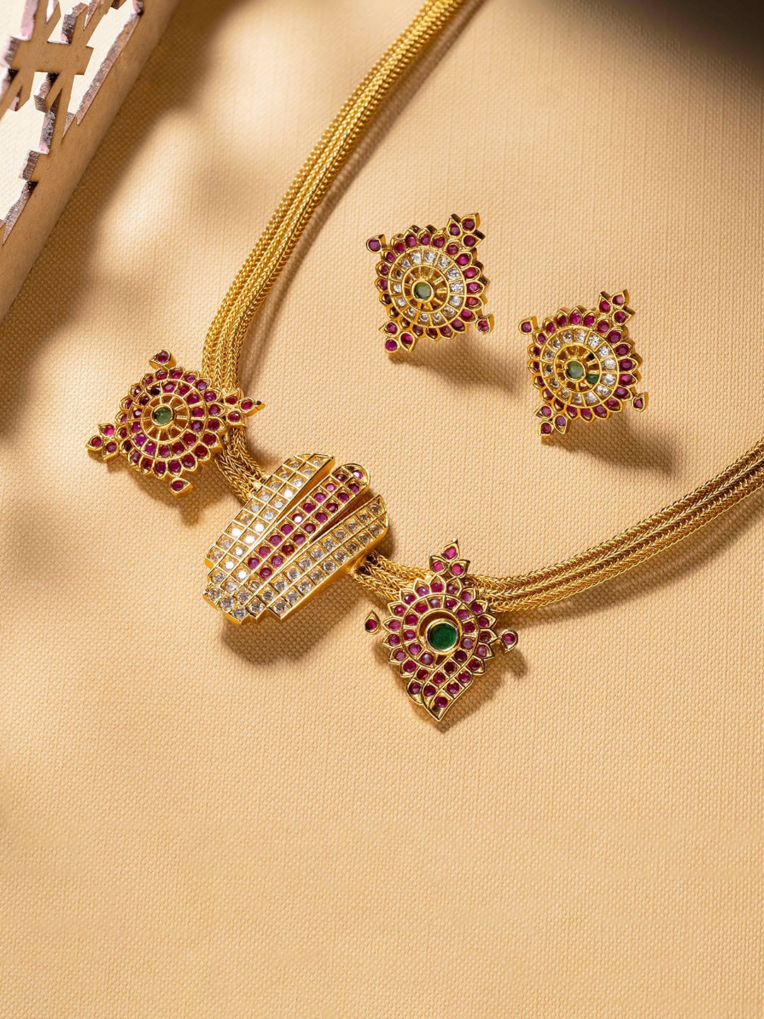 

Vriksham Brass-Plated Stone-Studded Details Jewellery Set, Gold