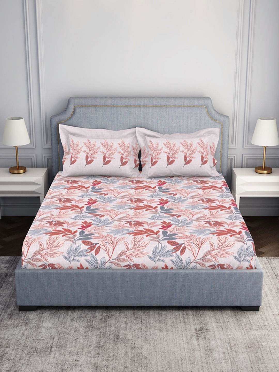 

SPACES Pink & White Floral 144 TC King Bedsheet with 2 Pillow Covers
