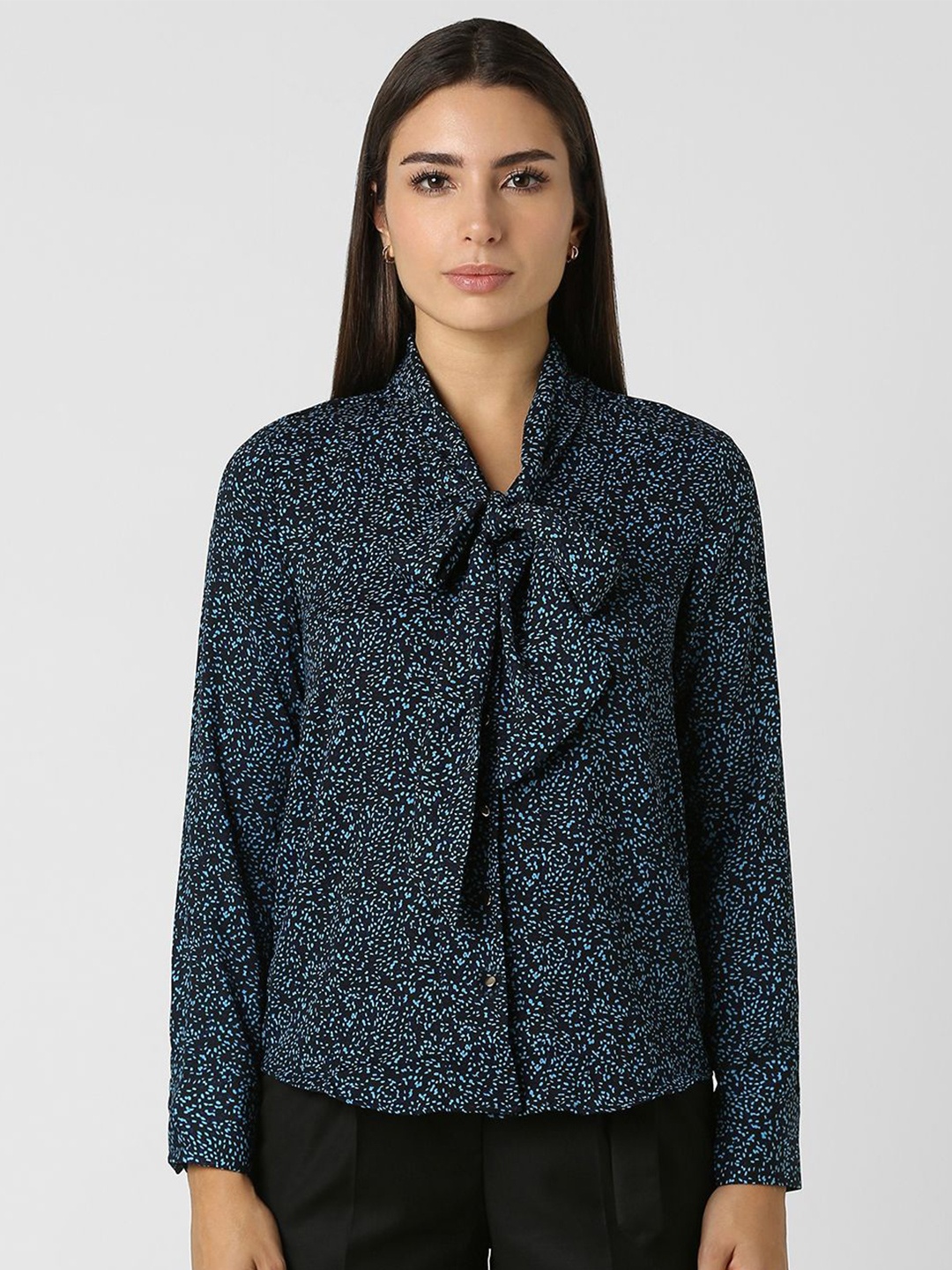 

Van Heusen Woman Women Classic Collarless Micro Ditsy Printed Formal Shirt, Black