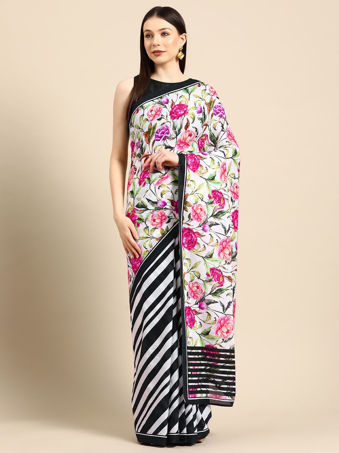 

BUTA BUTI Floral Pure Cotton Saree, White