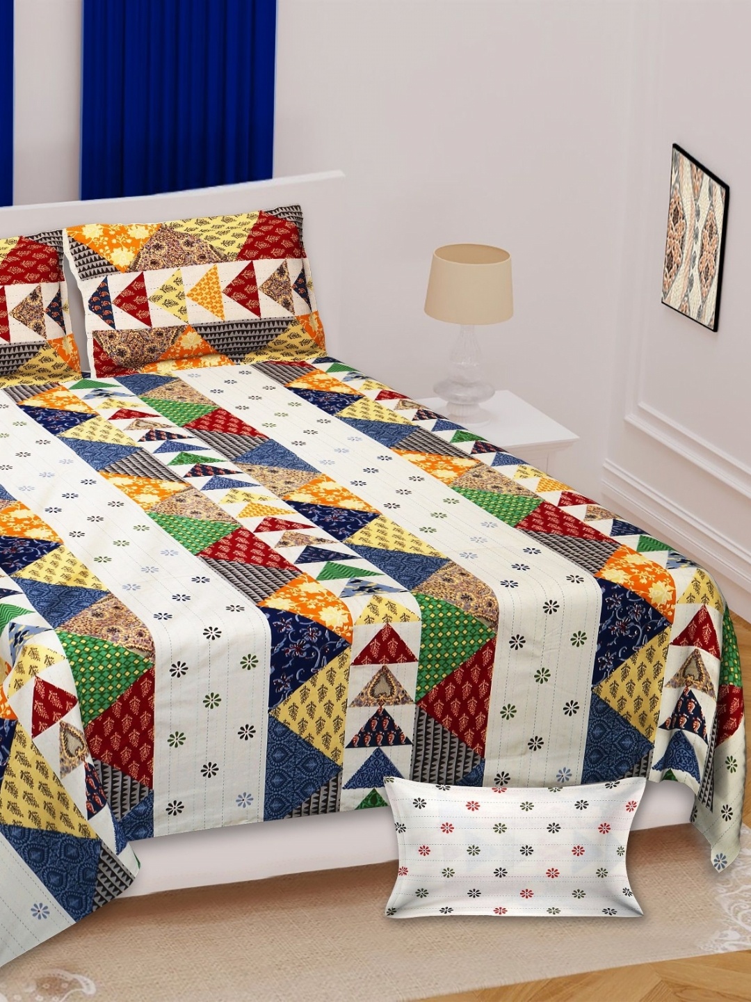 

Texstylers Multicoloured 140 TC Queen Bedsheet with 2 Pillow Covers, Multi